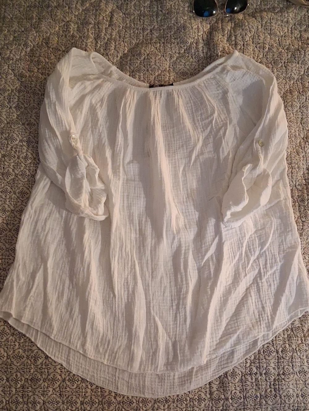 M Made In Italy White Women’s Cotton Gauze Lightweight Peasant Top One Size